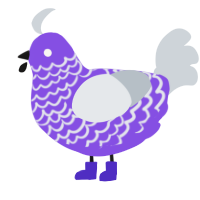 Boots, a blurple and mist chicken with a lace pattern