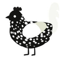 Perdita, a black and white chicken with a speckle pattern