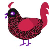 Rave glowstick, a black and crimson chicken with a double-lace pattern