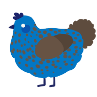 Herbert, a sapphire and brown chicken with a speckle pattern