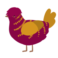 dont punt qou pls, a maroon and ochre chicken with a half-bar pattern