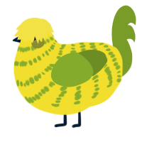 Corn, a yellow and chartreuse chicken with a bar pattern