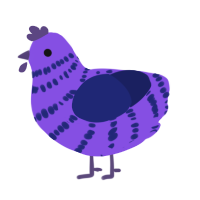 Grape Soda, a blurple and navy chicken with a bar pattern