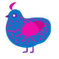 (unnamed), a sapphire and fuchsia chicken with a speckle pattern