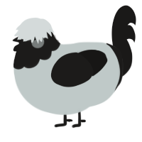 Demure and Mindful, a silver and sable chicken with a head pattern