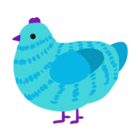 Phyllis, a aqua and cerulean chicken with a bar pattern