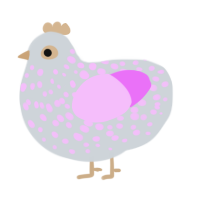 Speckle, a mist and lavender chicken with a speckle pattern