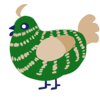 the, a leaf and beige chicken with a bar pattern