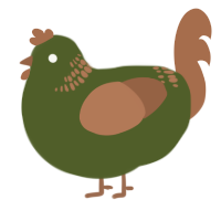 patch of dirt, a olive and brown chicken with a neck-band pattern