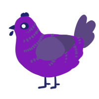 Pretty Gumdrop, a violet and overcast chicken with a half-bar pattern