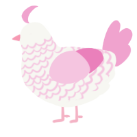 Blossom, a white and pink chicken with a lace pattern