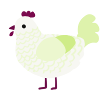 Doof, a white and apple chicken with a lace pattern