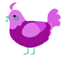 Perkilated, a plum and orchid chicken with a head pattern