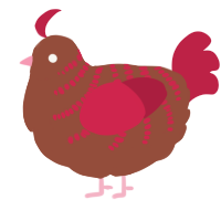 Chocolate Box, a russet and crimson chicken with a half-bar pattern