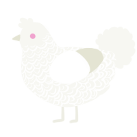 Pearl, a white chicken with a double-lace pattern