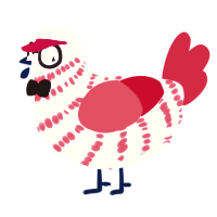 cardshark, a lilac and crimson chicken with a bar pattern