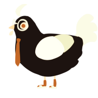 Critical Darling, a black and white chicken