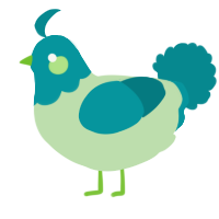 Melon, a gluppy and teal chicken with a head pattern