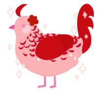 Sylena, a rose and crimson chicken with a half-lace pattern