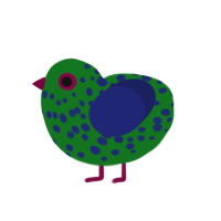 bothermelon, a leaf and navy chicken with a speckle pattern