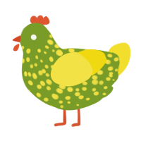 hay, a chartreuse and yellow chicken with a speckle pattern