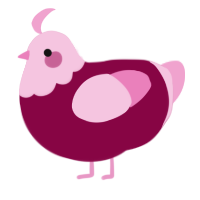 Pink Creampuff, a maroon and pink chicken with a head pattern