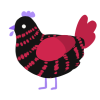 Hater, a black and crimson chicken with a bar pattern