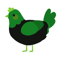 green, a black and leaf chicken with a head pattern