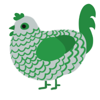 Pot, a silver and viridian chicken with a lace pattern