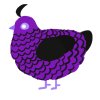 The Administrator, a violet and black chicken with a lace pattern