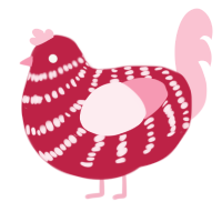 Candy Heart, a crimson and rose chicken with a bar pattern