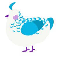 White Rain, a white and cerulean chicken with a half-lace pattern