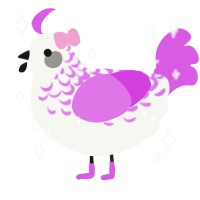 Petunia, a white and orchid chicken with a half-lace pattern