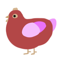 Marker, a red and lavender chicken