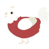 Morp, a red and white chicken with a head pattern