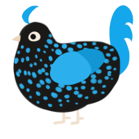 Comet, a sable and sky chicken with a speckle pattern