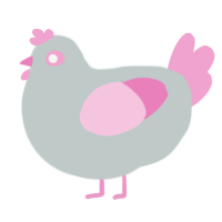 Tinn, a silver and pink chicken