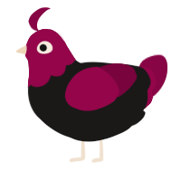 Quasar, a sable and maroon chicken with a head pattern