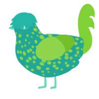 Alien ZW, a turquoise and grass chicken with a speckle pattern