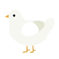 Acorn, a white chicken with a neck-speckle pattern