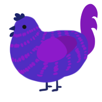 Mimosa, a navy and blurple chicken with a bar pattern