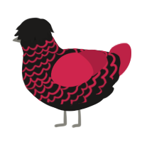 A sable and crimson chicken with a lace pattern