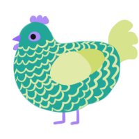 Wooper, a turquoise and lemon chicken with a lace pattern