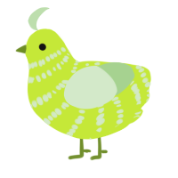 Geen, a lime and gluppy chicken with a bar pattern