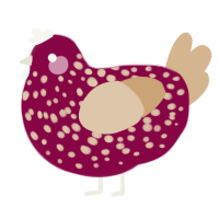 Skeeborp, a maroon and beige chicken with a speckle pattern