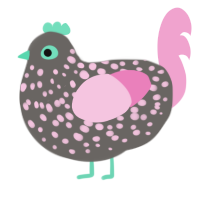 Grandmas Cottage, a grey and pink chicken with a speckle pattern