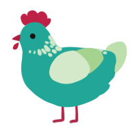 vintage, a turquoise and gluppy chicken with a neck-speckle pattern