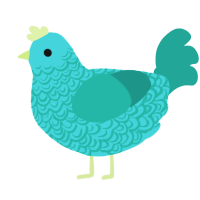 crystal, a aqua and turquoise chicken with a double-lace pattern