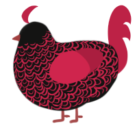 Undertow, a black and crimson chicken with a double-lace pattern