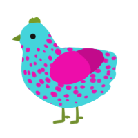 Horseradish, a aqua and fuchsia chicken with a speckle pattern